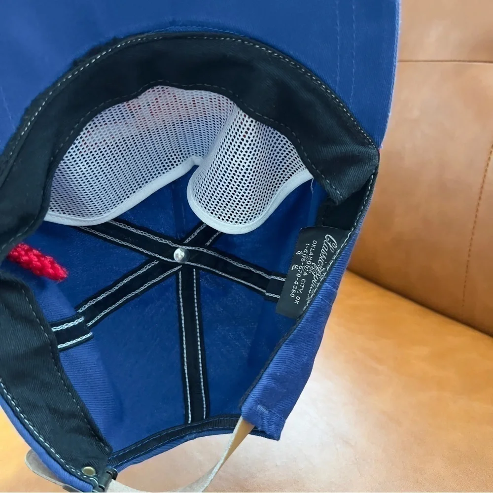 Vtg Classic Sportswear Majestic Flag Blue Roped Trucker Hat Cap Leather Strap